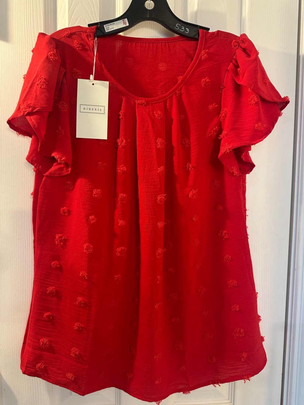 Ninexis Red Ruffled Sleeve Women's Top Small NWT